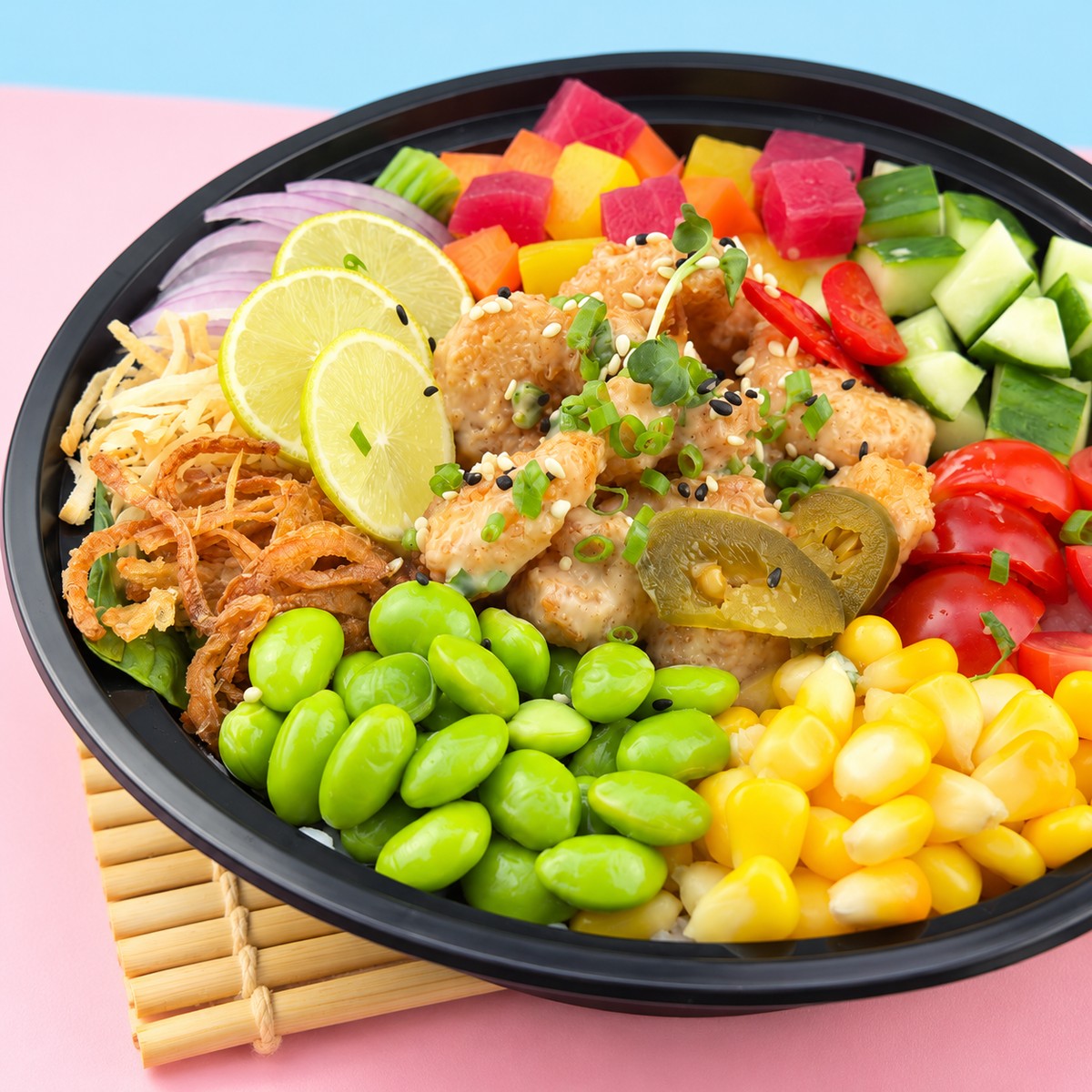 Chicken Katsu Poke Bowl — closer view