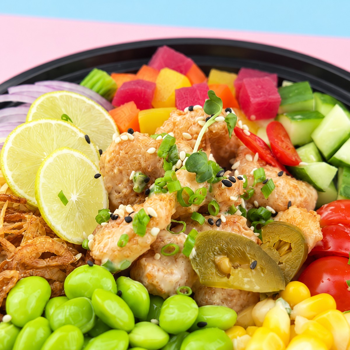 Chicken Katsu Poke Bowl — texture detail