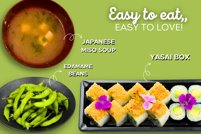 The Fresh Fix Trio - Yasai Box (12 Pcs) + Japanese Miso Soup + Edamame Beans