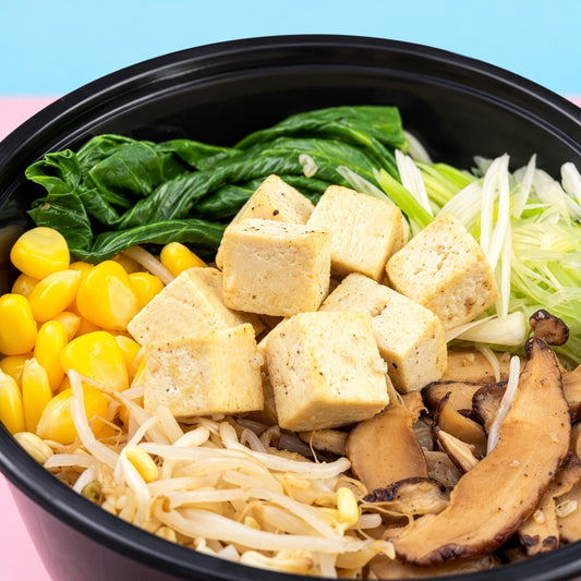Creamy Onion Delight — partial tofu medium detail; not the complete serving; separate selected condiment outside frame