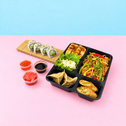 Mighty Veggie (Tofu Katsu) — complete serving with Udon Noodles and California Veg sushi