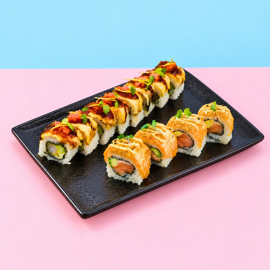 The Ultimate Sushi Duo - Kyoto Dragon Roll 4pcs + Crazy Salmon Roll 4pcs — partial view of the serving