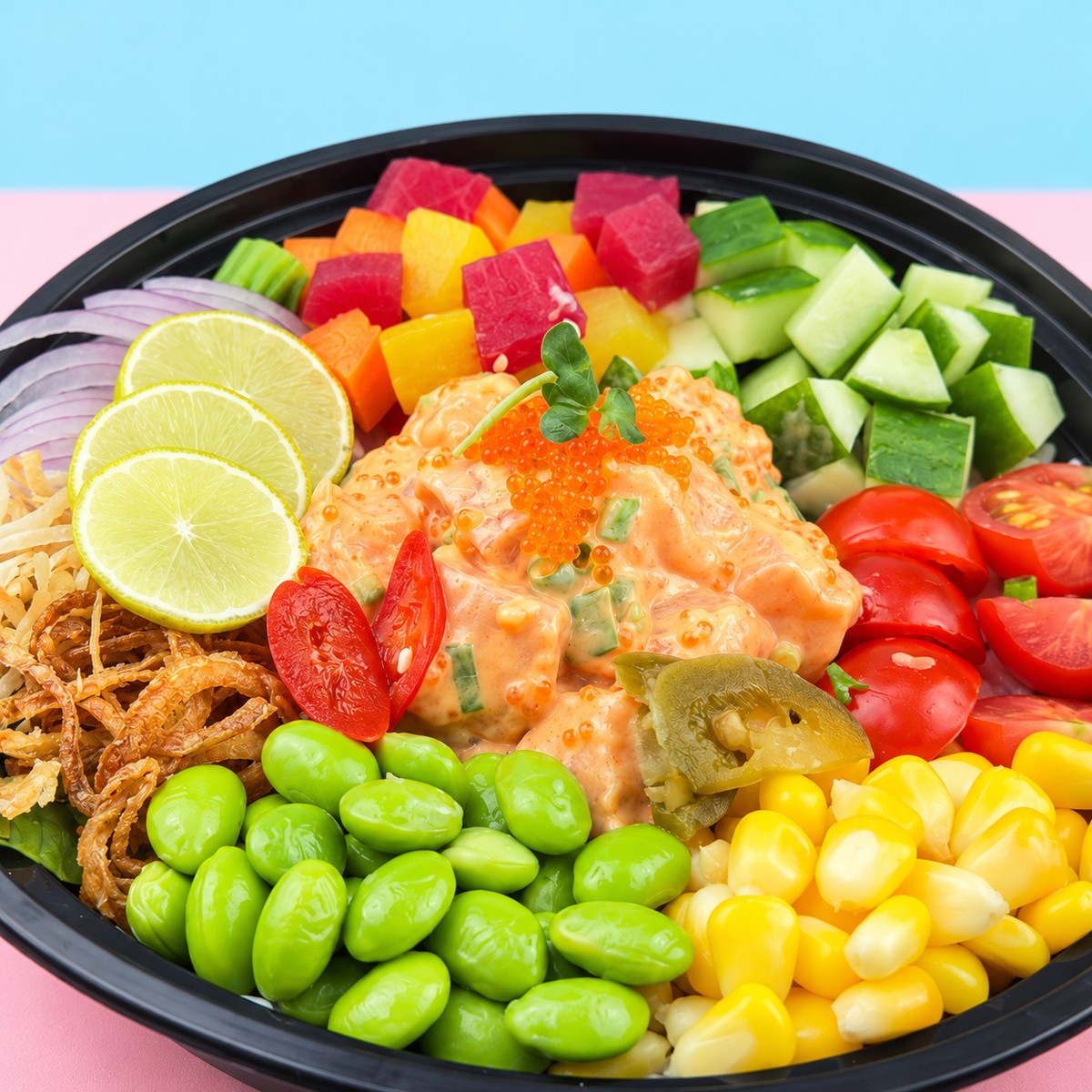 Salmon Poke Bowl — closer view