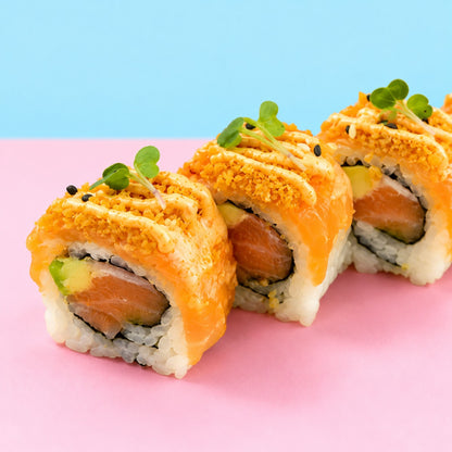 The Ultimate Sushi Duo - Kyoto Dragon Roll 4pcs + Crazy Salmon Roll 4pcs — partial medium food detail; not the complete serving