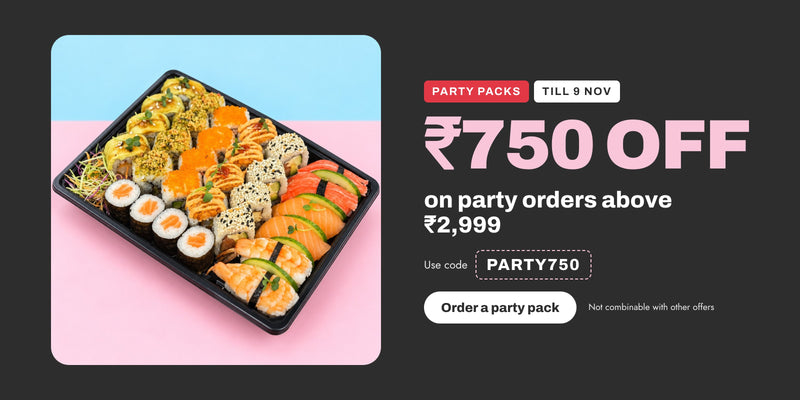 ₹750 off party packs on orders above ₹2,999 with code PARTY750, till 9 Nov.